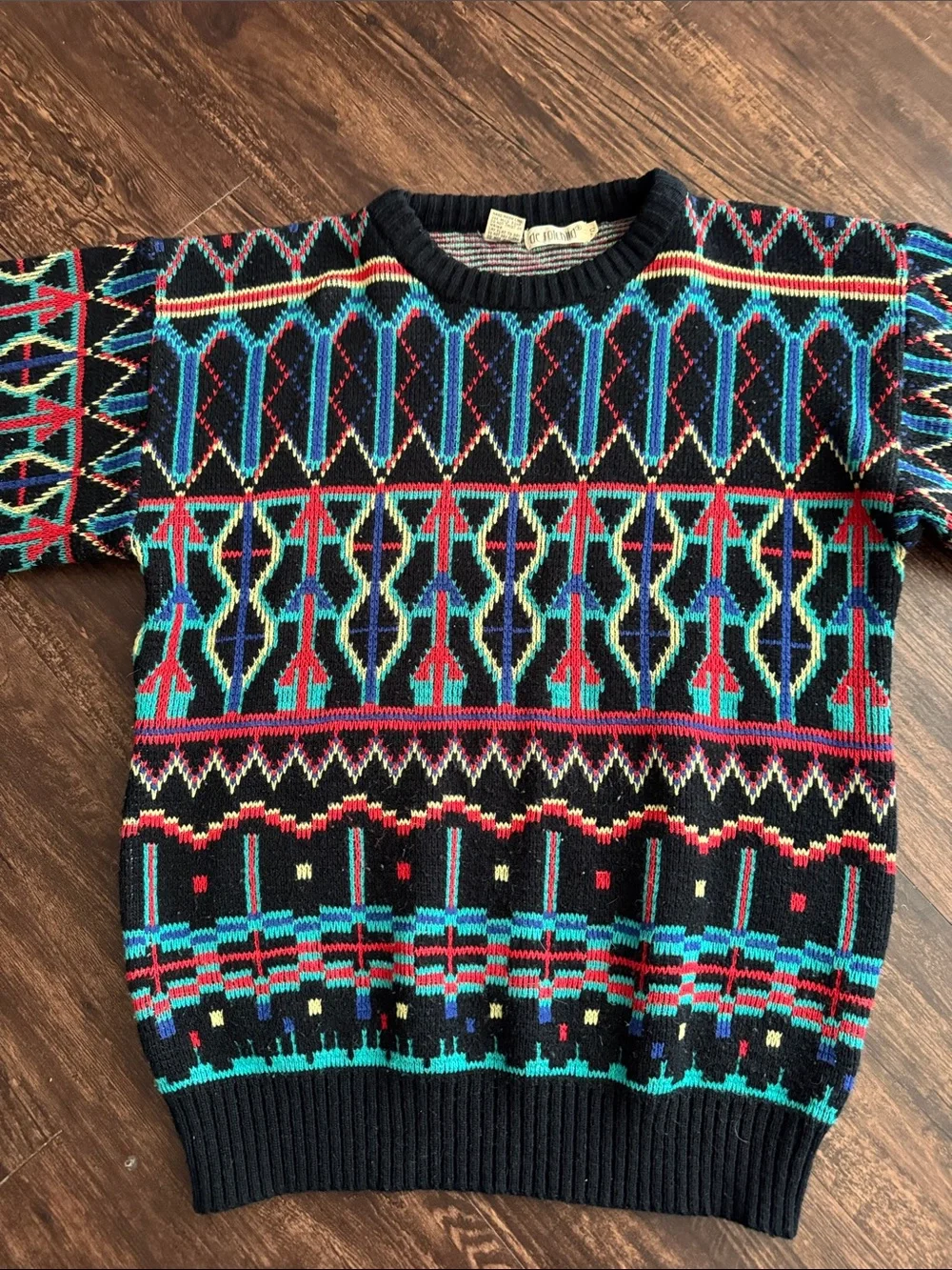 Men's Black Multicolor Geometric Crewneck Sweater